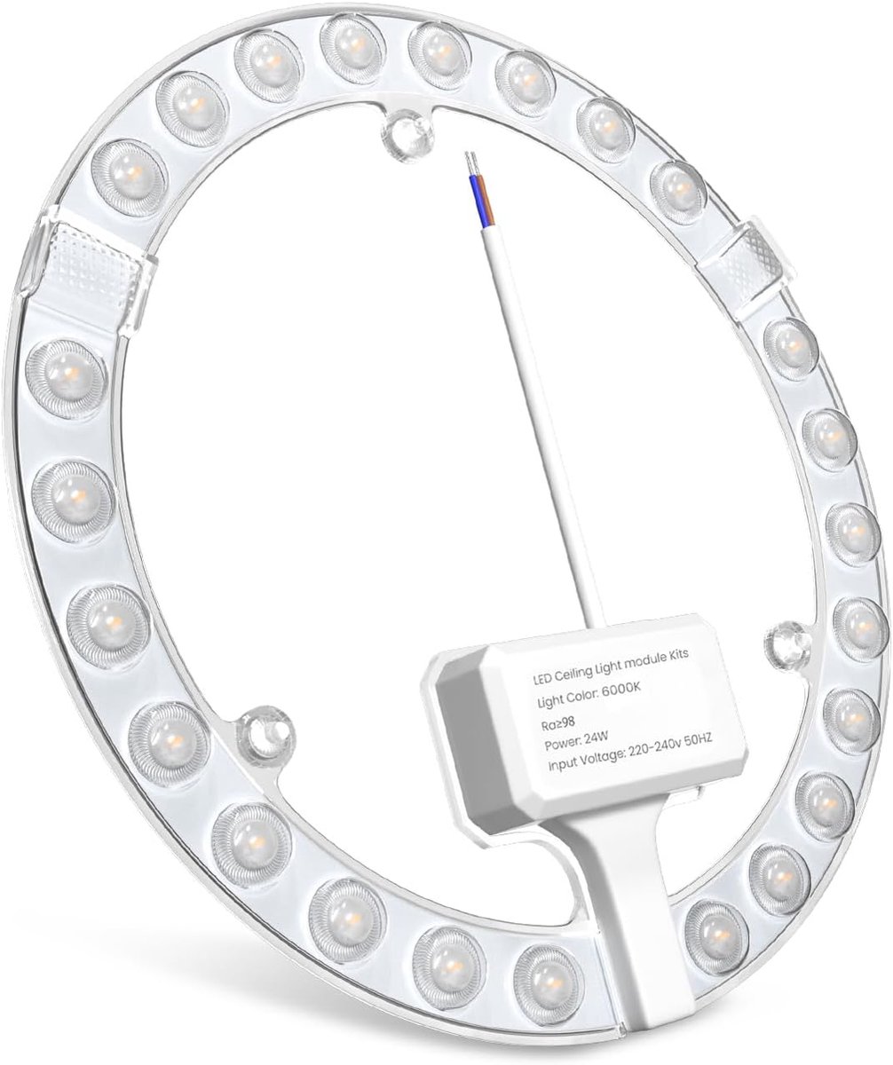 Slim 24W led-plafondlamp, ronde ringlamp, ombouwset met magneethouder, retrofit led-ringmodule 4000K natuurlijk wit, Ø 19,4cm, led-ringlicht voor vintage fanlamp, lichtbron