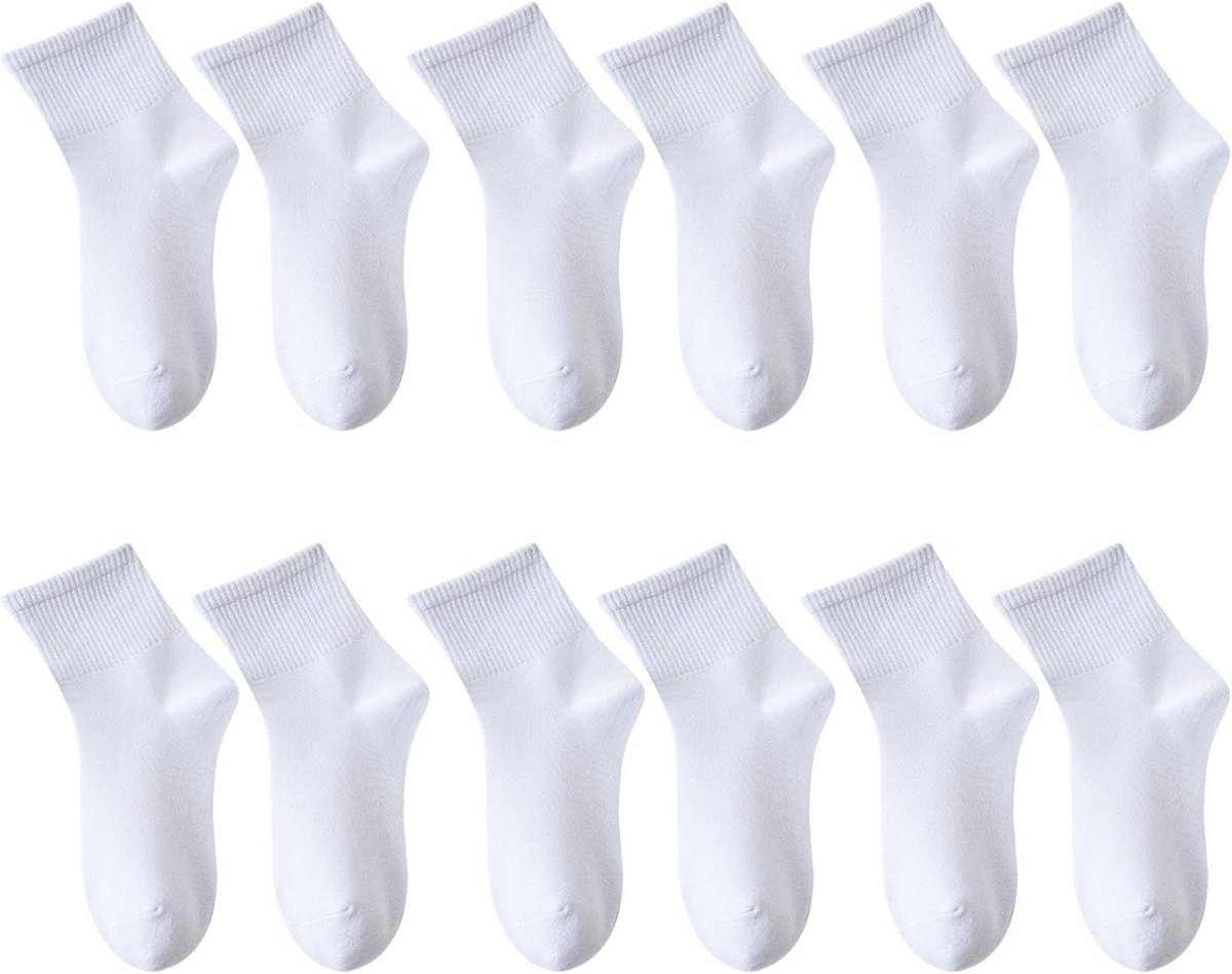 6 Paar Zuiver Witte Sokken voor Dames - Teamsokken, Enkelsokken, Balletsokken, Sportsokken - Wit, Medium