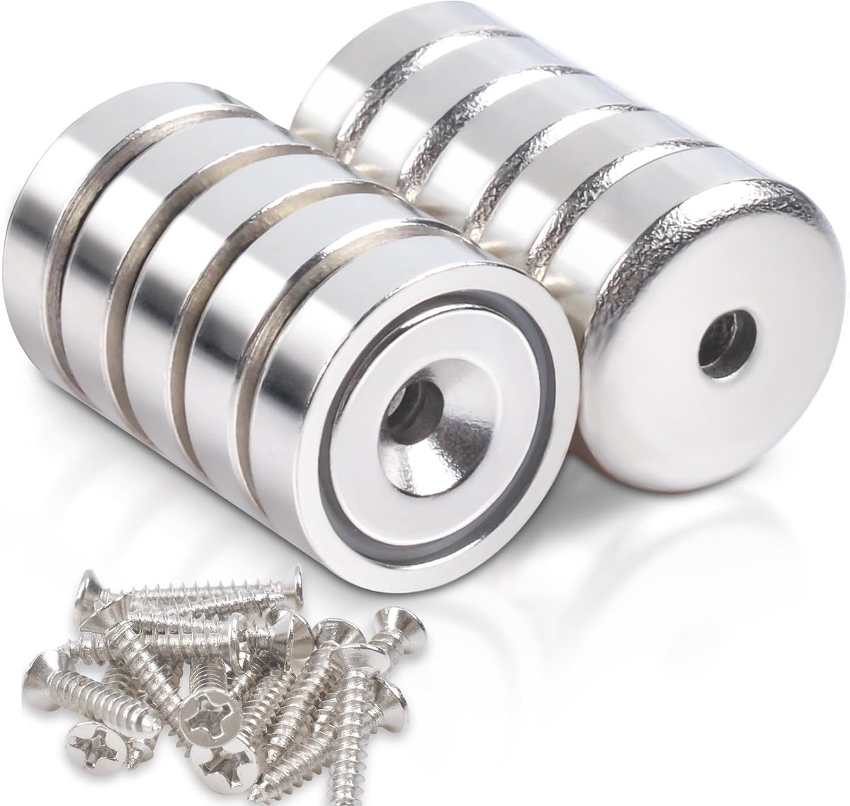 Magneten met gat, neodymium magneten, extra sterk, 6 kg, 16 x 5 mm, met gat en capsule, verzonken potmagneet met schroeven, sterke magneten voor keuken, koelkast, badkamer, magazijn