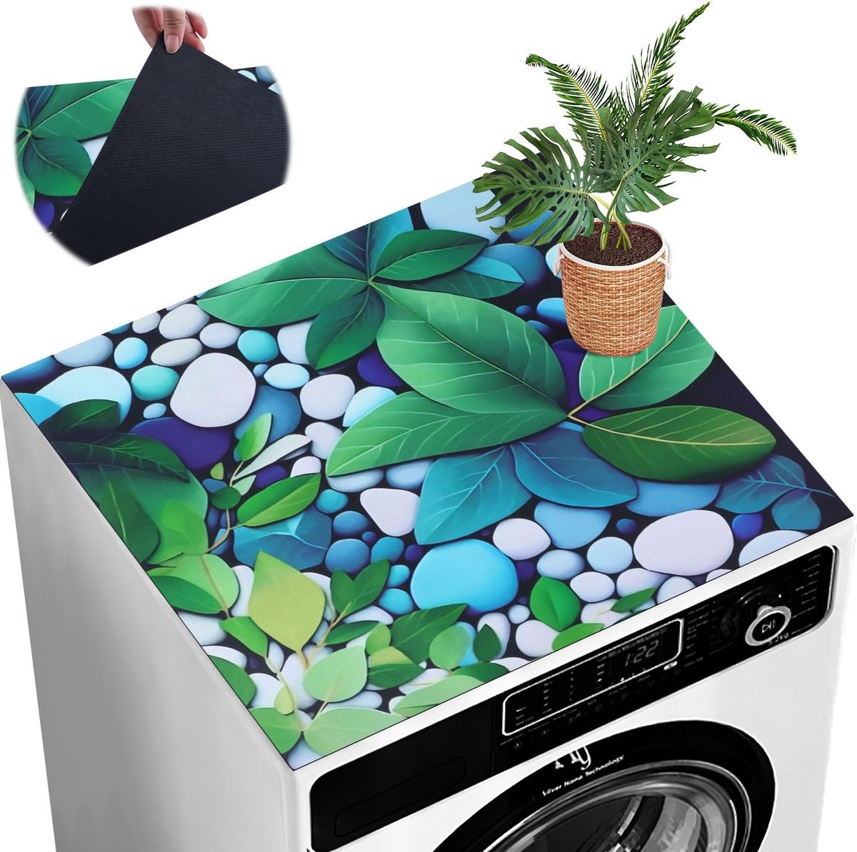 Wasmachinehoes, 60 x 60 cm, wasmachineafdekking, stofbescherming, antislip, wasmachinehoes, afdekking, keuken, afwasbaar, op maat te snijden