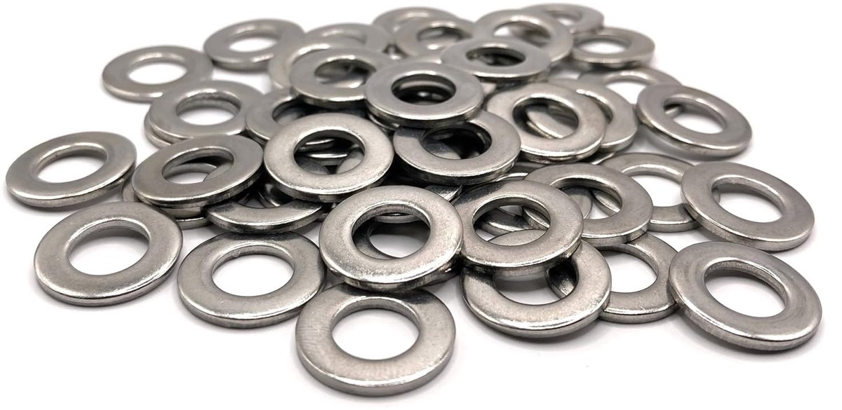 Rondellen M5 Roestvrijstaal Ø buiten 10 mm | Platte rondella M5x10mm | Roestvrij staal A2 (V2A/304) norm DIN 125 A | Hout/Metaal/Moeren/Schroeven/etc: SET VAN 50 Stuks