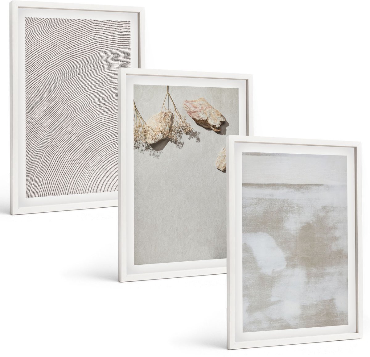 Coloray 3-Delige Schilderij Set - Zandstenen En Een Verweerde Textuur In Boho-Stijl - 40 x 60 - Muurdecoratie - Decoratieve Schilderijen - Wohnzimmer - Woonkamer Decoratie