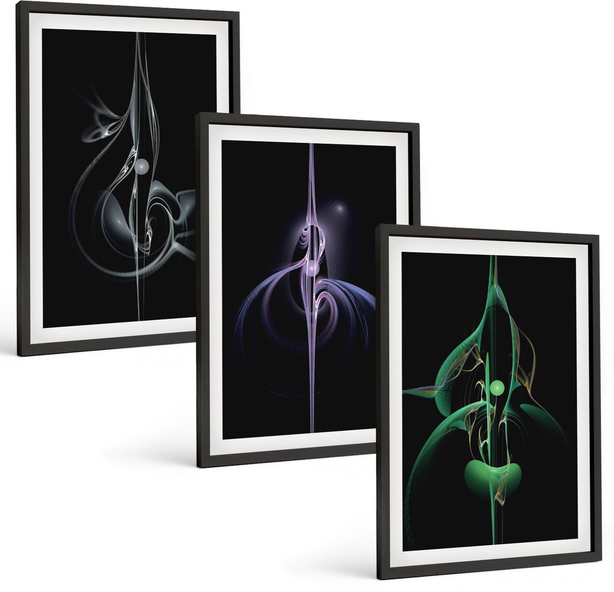 Coloray 3-Delige Schilderij Set - Abstracte Patronen In Zwart- En Kleurtinten - 40 x 60 cm - Stijlvolle Wanddecoratie - Interieur