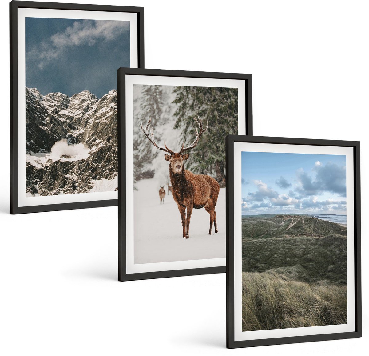 Coloray 3-Delige Schilderij Set - Bergen Met Sneeuwherten In Boslandschappen - 40 x 60 cm - Moderne Wanddecoratie - Woonkamer - Woonkamer Decoratie