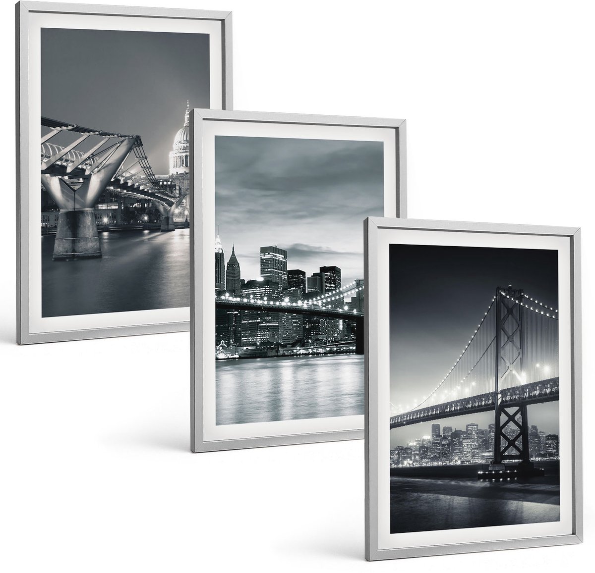 Coloray 3-Delige Schilderij Set - Bruggen En Stedelijke Architectuur In Grijstinten - 40 x 60 cm - Decoratieve Schilderijen - Wanddecoratie - Hal - Interieur Decoratie
