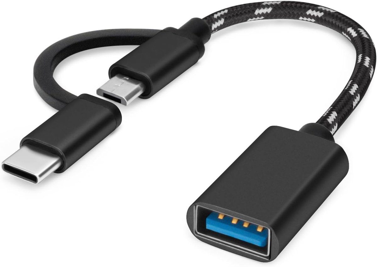 USB C/Micro USB naar USB-Adapter, USB C naar USB-Adapter, Micro USB naar USB 3.0 Converter, OTG Adapterkabel Compatibel met MacBook, Android-Telefoons en meer, Zwart