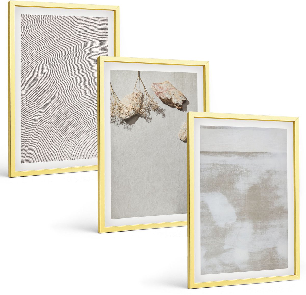 Coloray 3-Delige Schilderij Set - Zandstenen En Een Verweerde Textuur In Boho-Stijl - 40 x 40 cm En 40 x 60 cm - Stijlvolle Muurdecoratie - Kantoor - Moderne Wanddecoratie