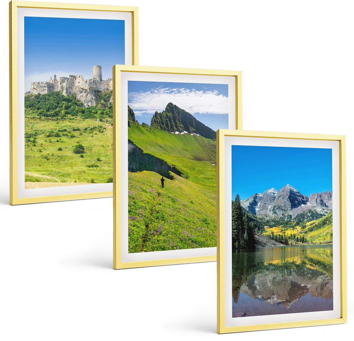 Coloray 3-Delige Schilderij Set - Italiaanse Landschappen Met Citrusbomen En Groene Heuvels - 40 x 40 cm En 40 x 60 cm - Muurdecoratie - Schilderijen Set - Woonkamer - Woonkamer Decoratie