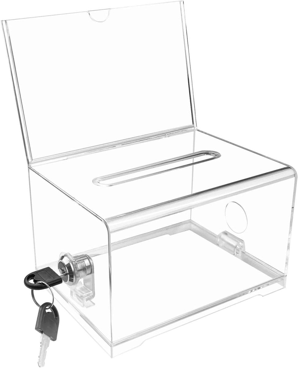 Muntkistje Acryl - Spaarpot Afsluitbaar - Suggesties Verzamelen - Veilig Slot Mechanisme - 16 x 118 x 10 cm - Transparant