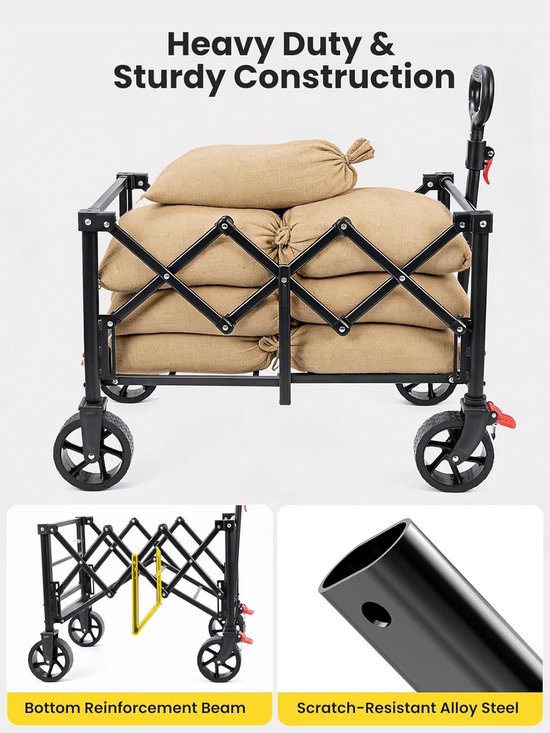 Opvouwbare Bolderkar - Transportwagen Kampeerwagen - Vervoeren van spullen - Uitschuifbare achterklep - 110L capaciteit - Donker — afbeelding 4
