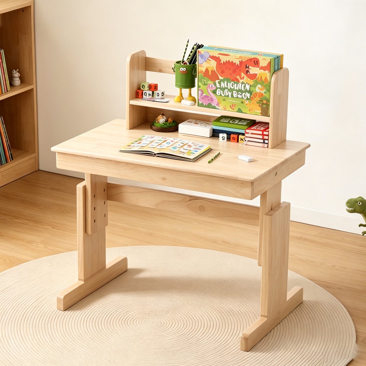 MODFU - Kinderbureau - Hoogteverstelbaar - Kantelbaar Tafelblad - Natuurlijk Hout