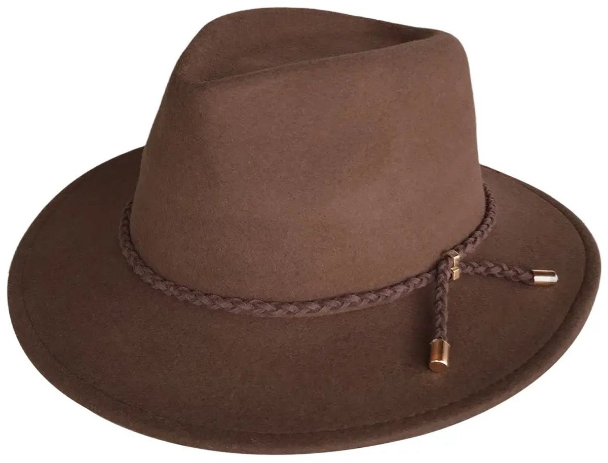 Cassia Fedora Vilten Hoed Dames Herfst-Winter Vilthoed House of Ord - Cape Town - Maat: M-L: 58 cm - Nutmeg