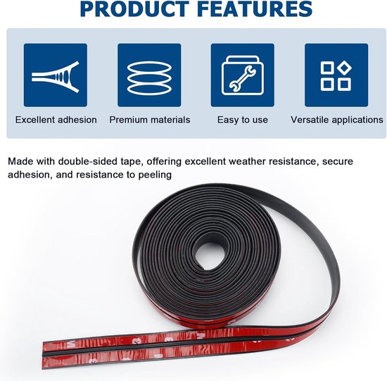 Rubberen afdichting 4 m voor voorruit, T-vormige afdichtingsstrips, zelfklevend, randbescherming, waterdicht en geluidsisolatie voor auto en bovenlichten (14 mm)