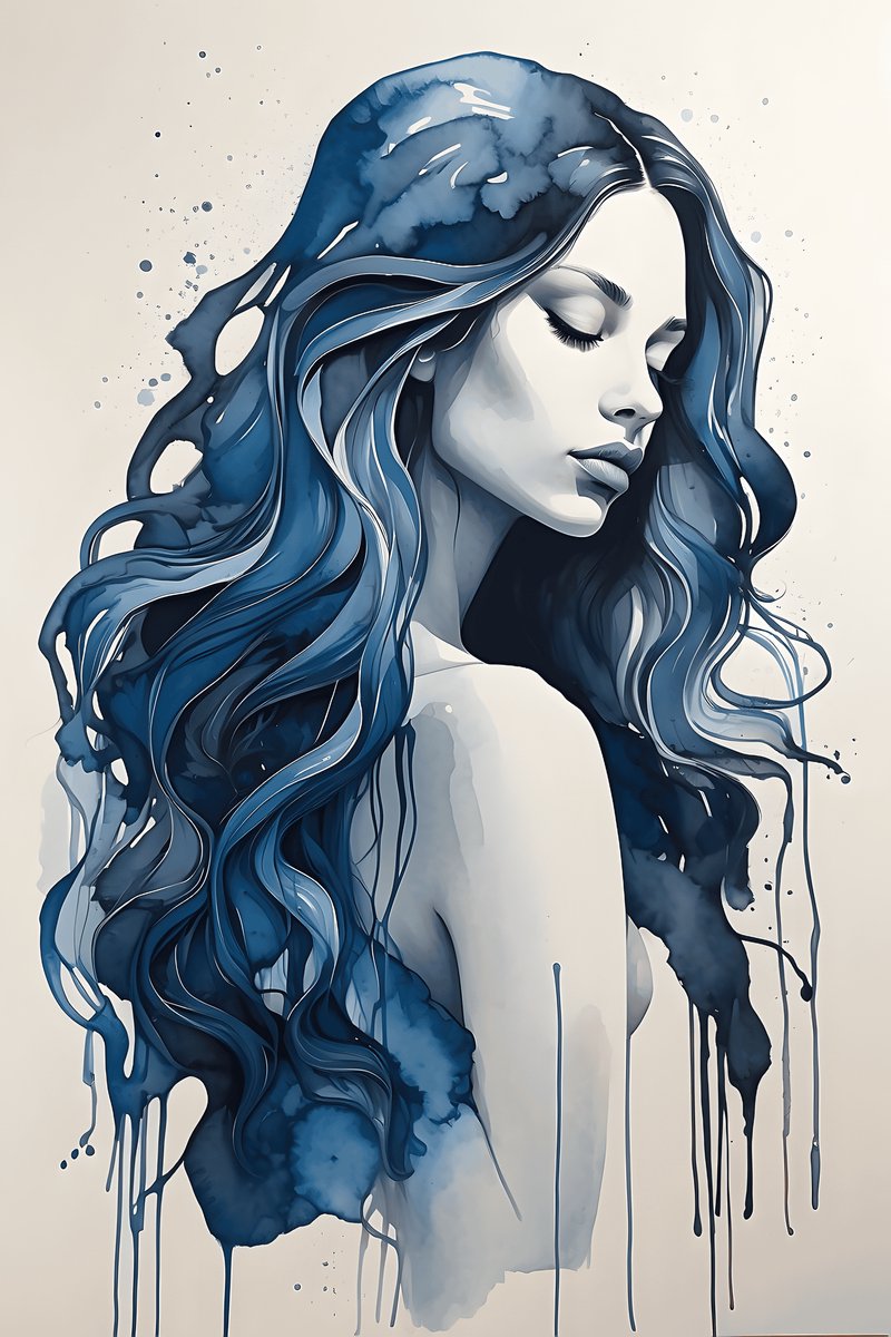 Vrouw in Blauw Aquarel Poster - Vrouw - Aquarel - Abstracte - Aesthetic Art - posters - formaat 70x100cm - Wanddecoratie - Aesthetic room decor - L1745MT