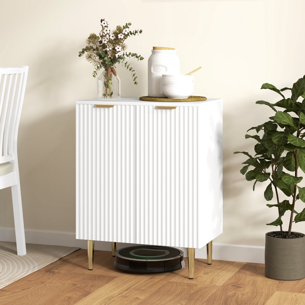 AURA LUMEN-Buffetkast-Buffet Keukenmeubel met 2 Deuren-Verstelbare Plank & Metalen Poten-60x40x80 cm-Wit