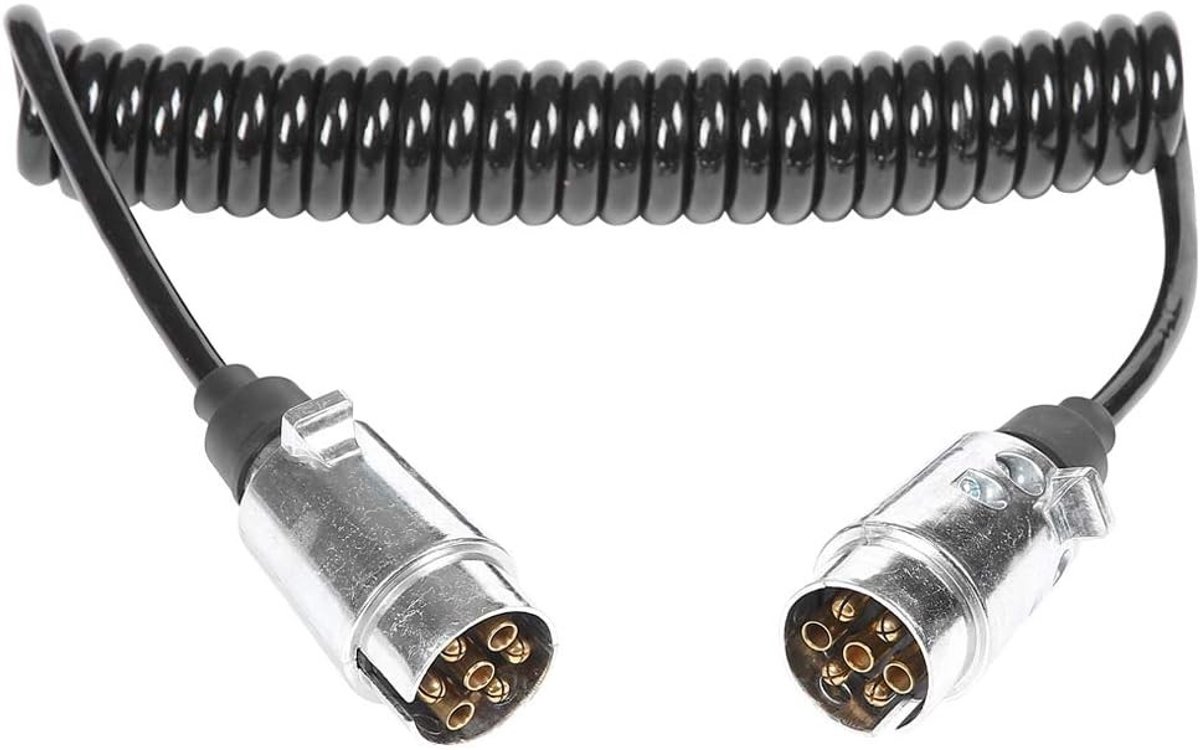 7-Pins Metalen Verlengkabel 1.8 m voor Trailer, Boot, Caravan en Vrachtwagen met Aluminium Stekker voor 12V Voertuigen