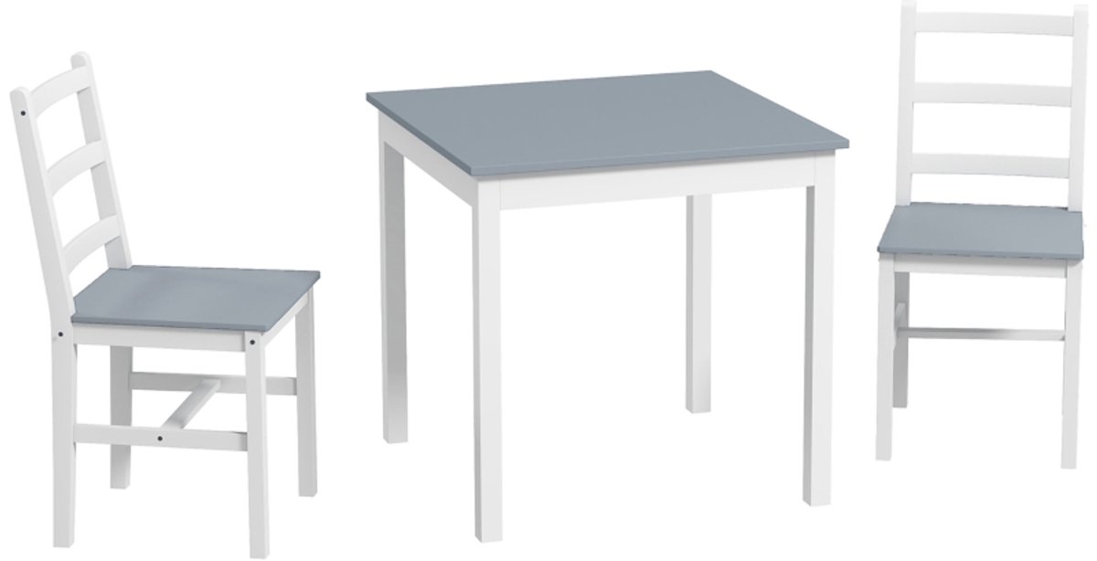 Eethoek Voor 2 Personen - Eetgroep Met 2 Stoelen En 1 Tafel - Grenenhout - Wit En Grijs