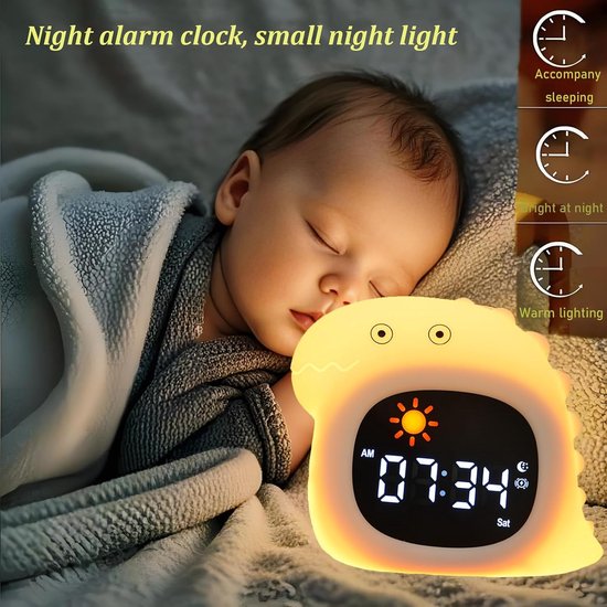 Dierenwekker Nachtlampje - Digitale Kinderklok - Slaaptraining Kinderen - Zes Rustgevende Geluiden - 9 x 3.8 x 12 cm — afbeelding 3