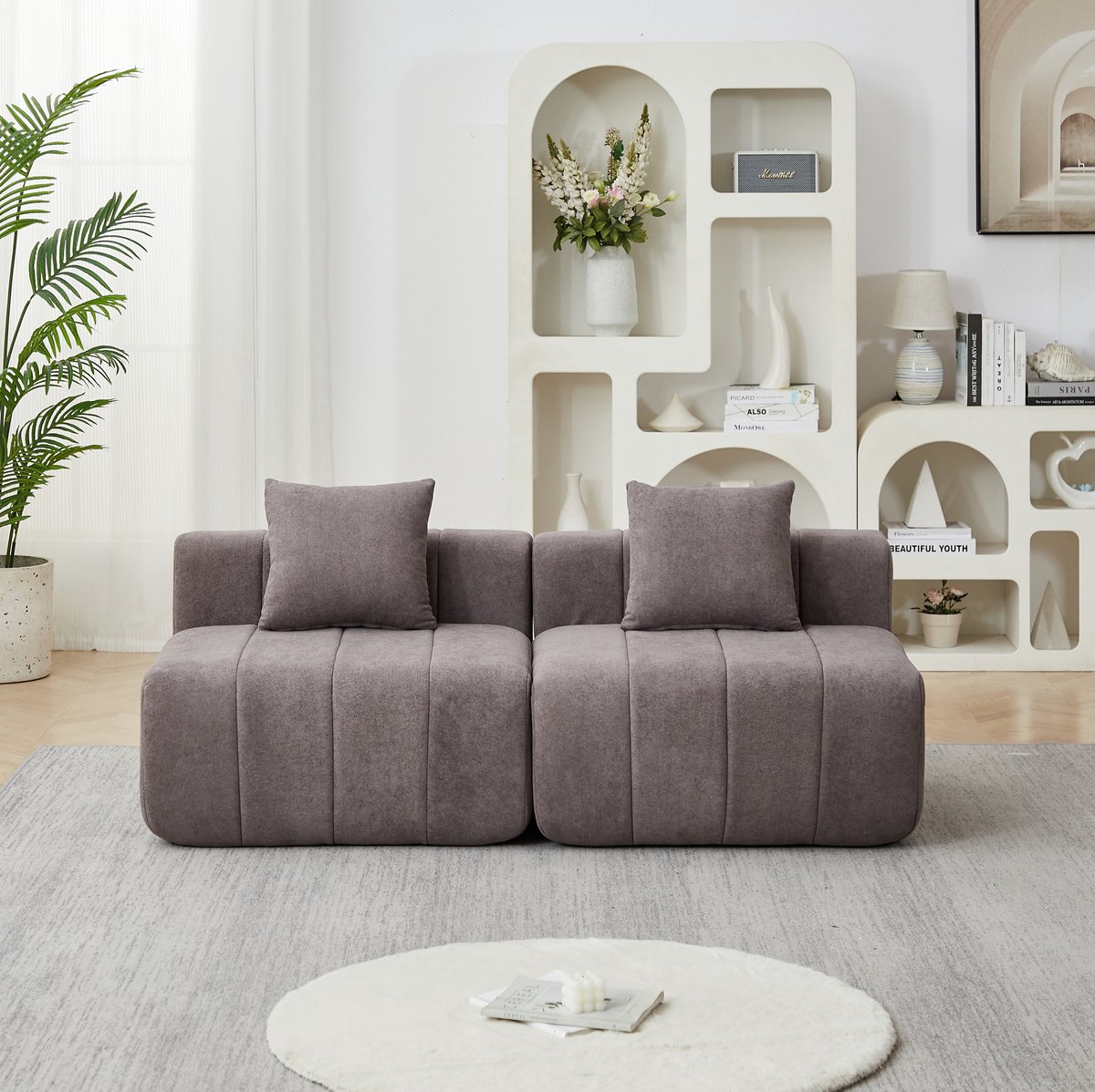 MIVRAY Set 165 Cm - Modulaire 2-Zits Bank Met 2 Kussens En Pianotoets Design - Voor Woonkamer Slaapkamer En Kantoor - Chenille Grijs