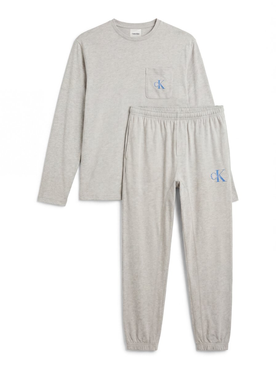Calvin Klein heren pyjamaset lang monogram logo grijs
