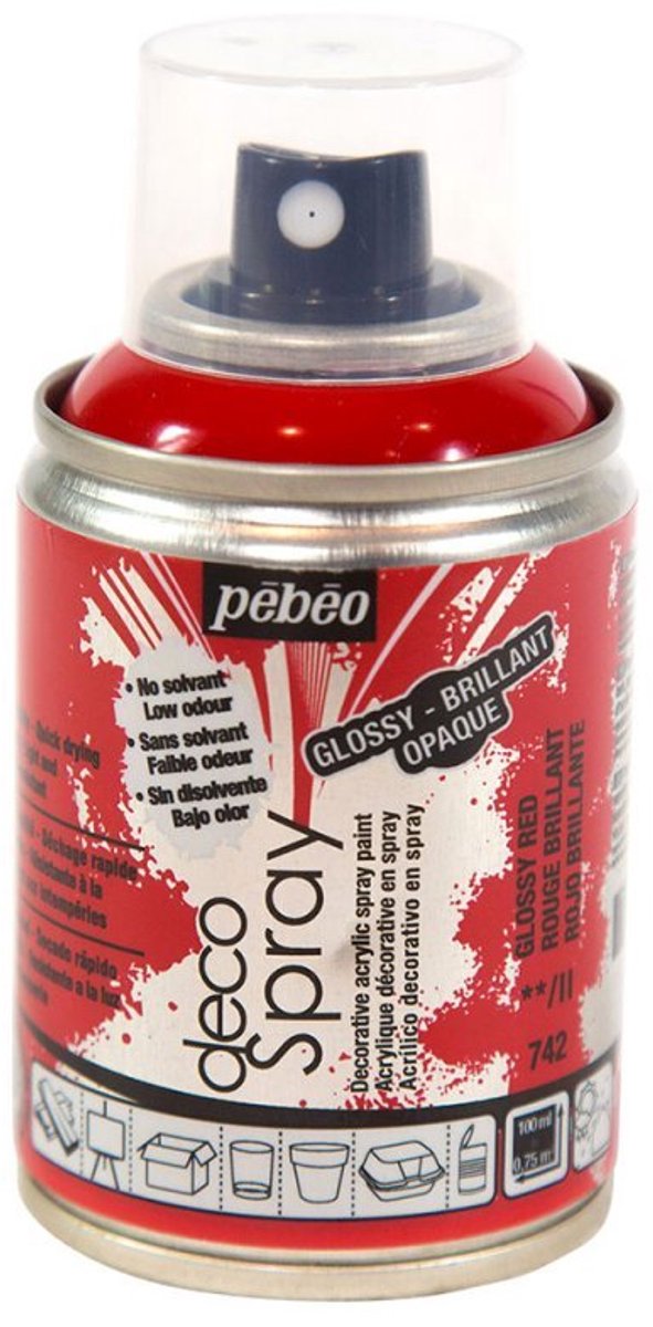 Verf rood - acryl glanzend in spuitbus - 100 ml - Pébéo