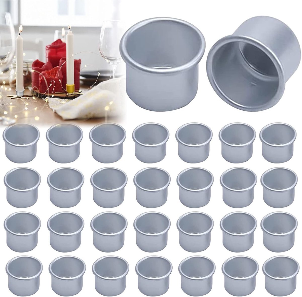 Mini-Kandelaars - Zilver - 20,5 mm - Aluminium - Voor Kaarsen en Theelichtjes