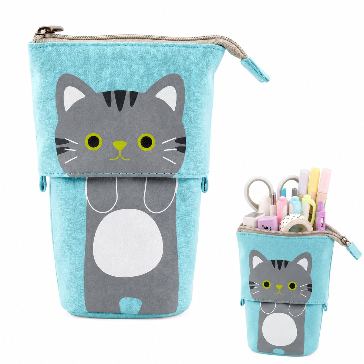 VHV -Telescopisch Etui - 8x6x18 cm -2-in-1 Staande Pennenetui - Pennenzak Dames-Waterdicht Pencil Case - Voor School,Examen,Cadeau gevens - Blauw