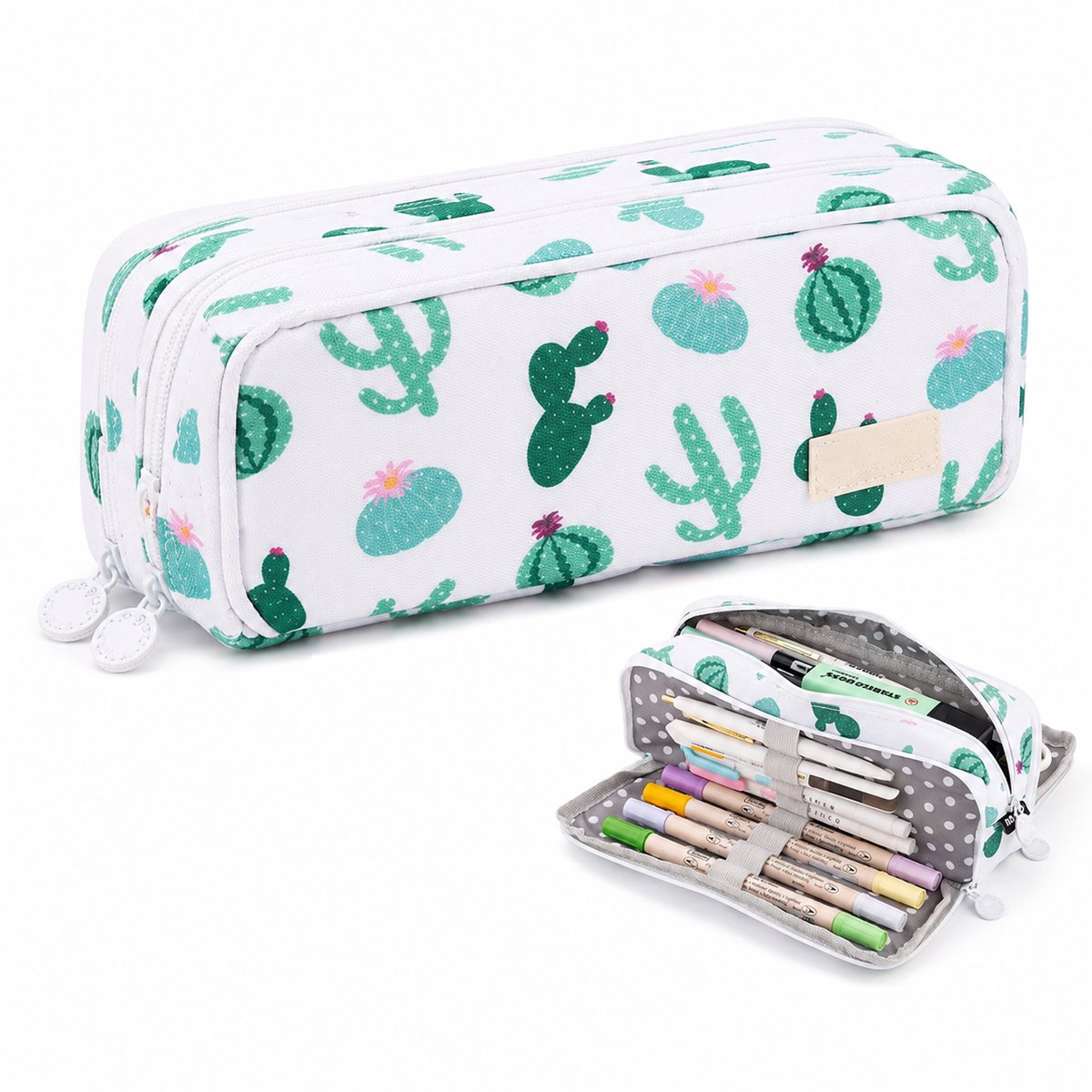 VHV- Grote Etui -23x5,5x9,5 cm - Draagbaar Pencil case -Drie Vakken - Make-up Tas en Organizer -Voor School,Examen,Cadeau gevens