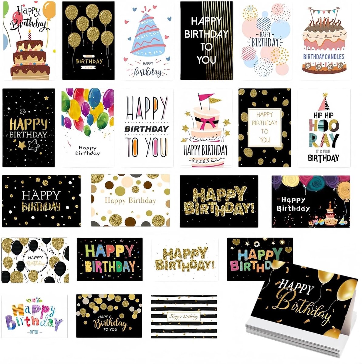 Birthday Cards Set with Envelope, 24 Pieces, Happy Birthday Card with Envelopes, Postcards for Birthday, Friends - ShopVlot