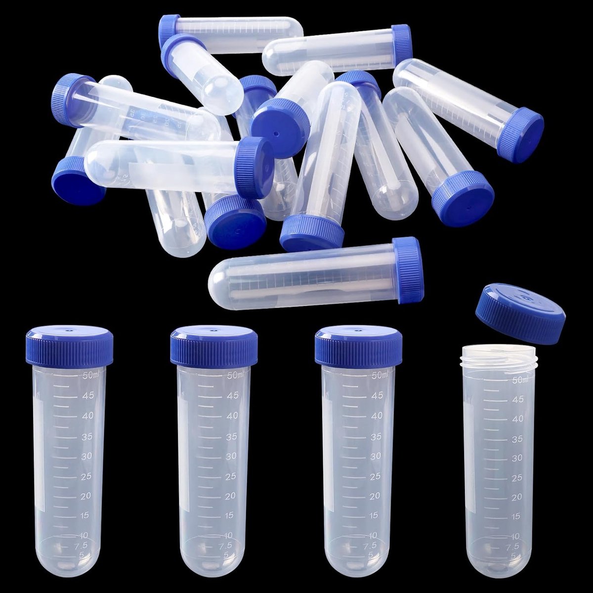 15 Stuks 50mL Plastic Centrifugebuisjes met Schroefdoppen, Transparante Centrifugebuisjes, Gegradueerde Centrifugebuisjes, voor Laboratoriumgebruik, Ronde Bodem