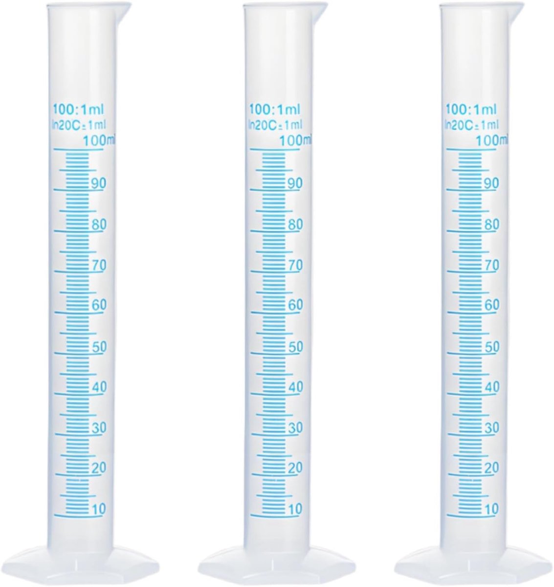 Cilinders, vloeistofmeetgereedschap, maatbeker 100 ml, transparante maatcilinder, maatcilinder van kunststof, laboratoriumreageerbuis