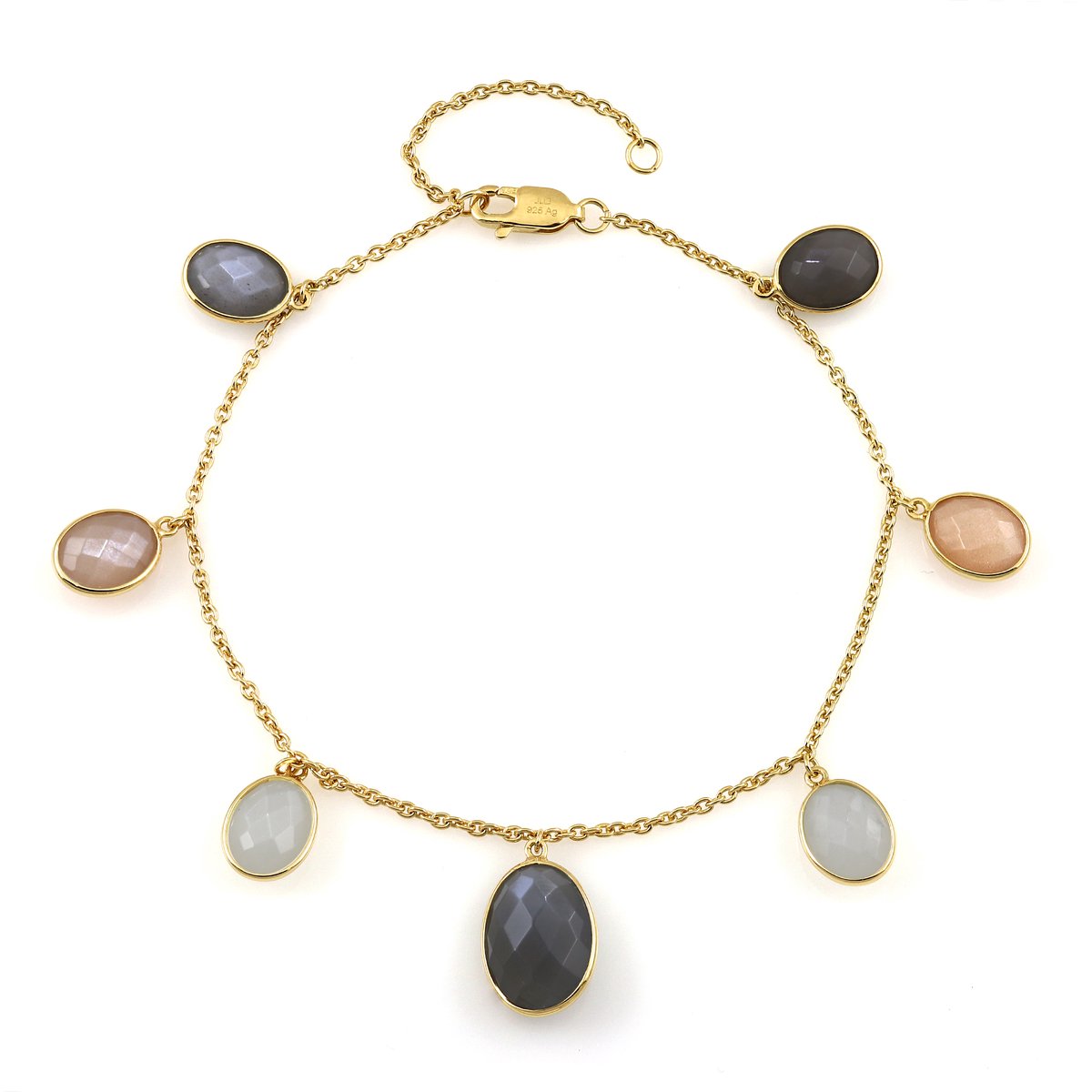 Cavill - Verstelbare Armband - 925 Sterling Zilver Verguld - Perzik Maansteen & Indiase Zilver - Fancy Schaakbord Slijpvorm - Luxe & Elegant