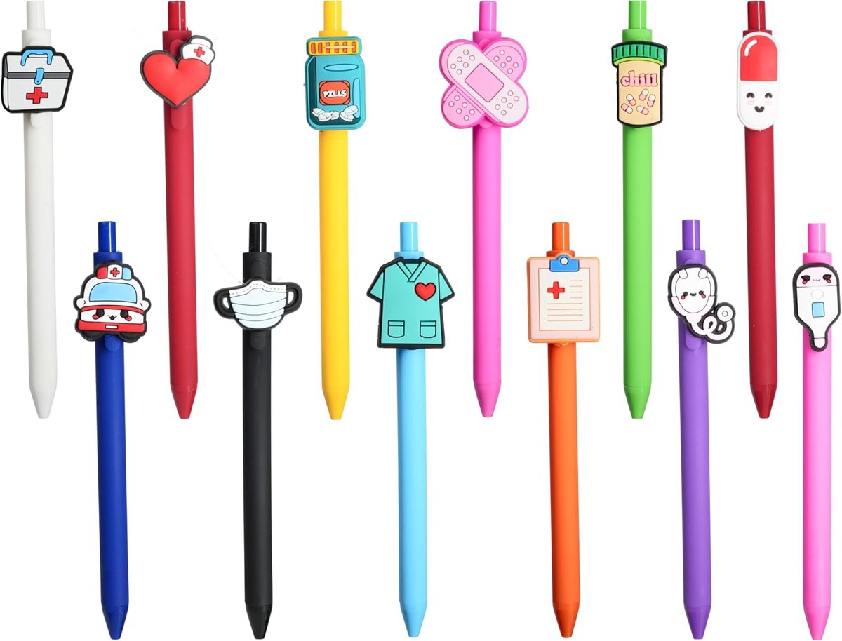 Balpen Grappig - 12 stuks Verpleegster pennen, zorgmedewerker cadeaus, 0,5mm veelkleurige intrekbare balpennen, Schattige balpennen verpleegster voor studenten, artsen, kinderen