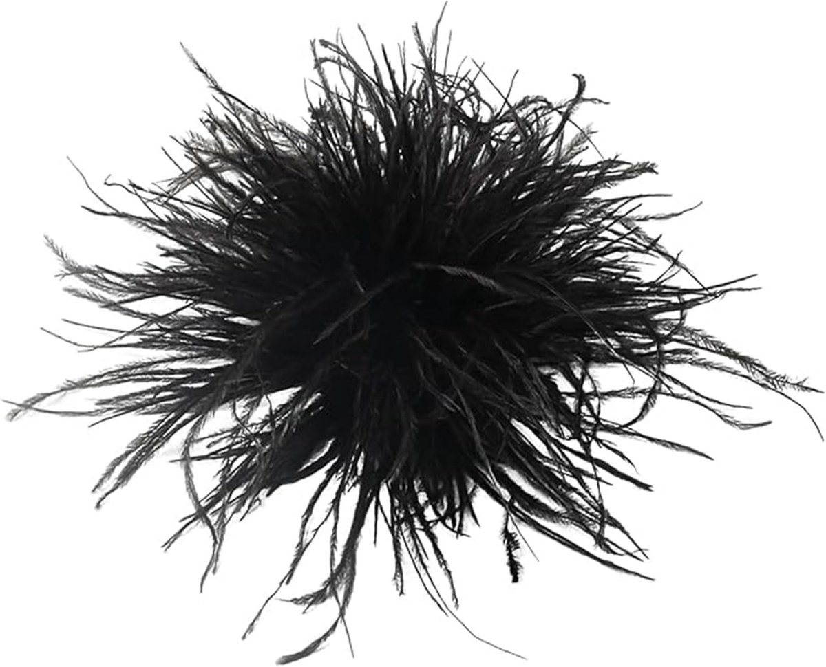 Broche Zwart, Pluizige Struisvogelveren Pin, Broche Boho Vintage voor Vrouwen Bruiloft Feest Dans Banket Jurk Kleding Accessorie