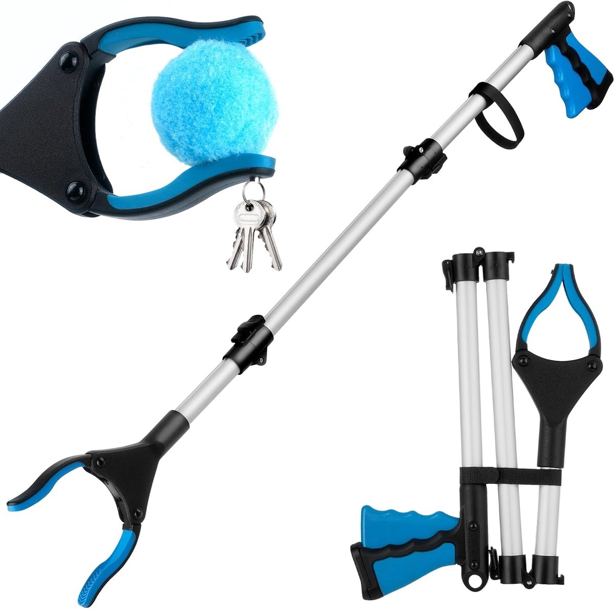 90 cm opvouwbare grijper om op te tillen, aluminium grijptang voor senioren met 360° draaibare kop, vuilnisgrijper met magnetische punten, geschikt voor ouderen, gehandicapten en zwangere