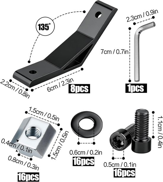 8 stuks 135 graden hoek, aluminium profiel, 30 x 30 cm, hoekverbinder, 135 graden, aluminiumlegering met aluminium profiel, connector, aluminium, zwart, voor stangprofiel, CNC-router — afbeelding 2