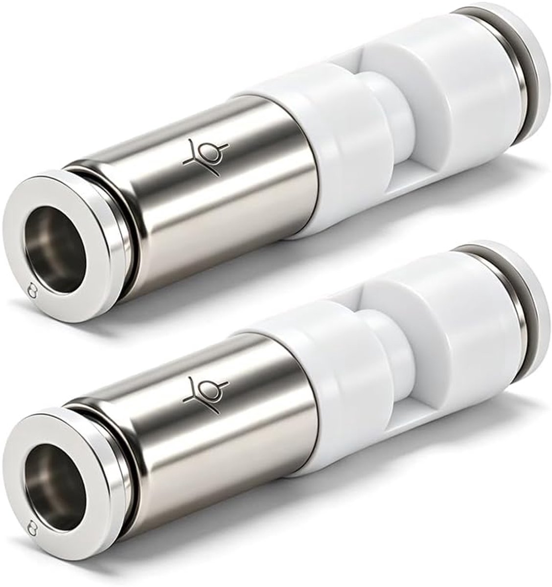 Terugslagkleppen, 8 mm ID, recht, met snelaansluiting, voor compressor en vacuümpomp.