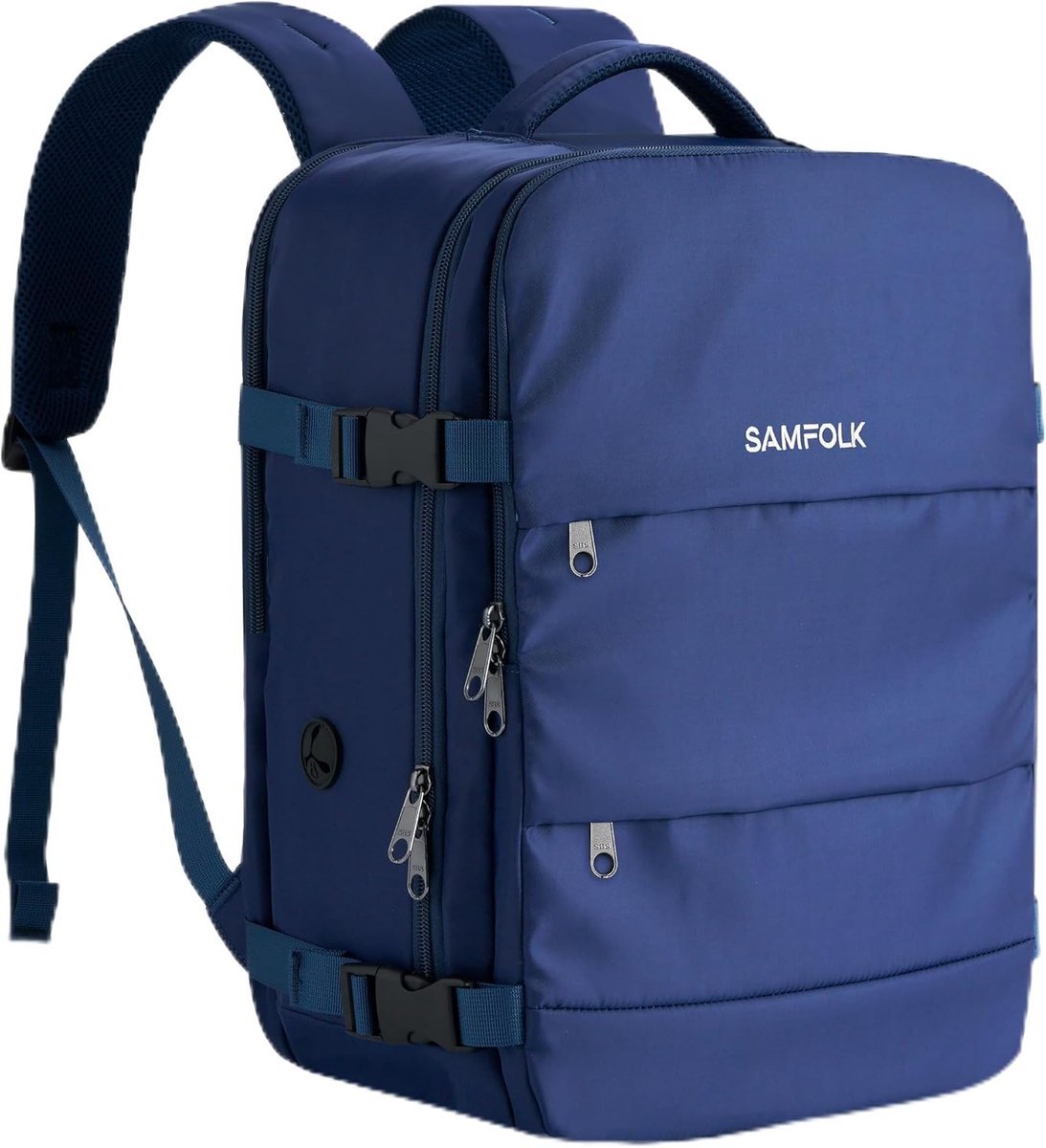 SnelShoppen - Handbagage Backpack 40x20x25 cm - Reisrugzak met 13 Compartimenten en Schoenentas - Donkerblauw - Ideaal voor Ryanair en andere Luchtvaa