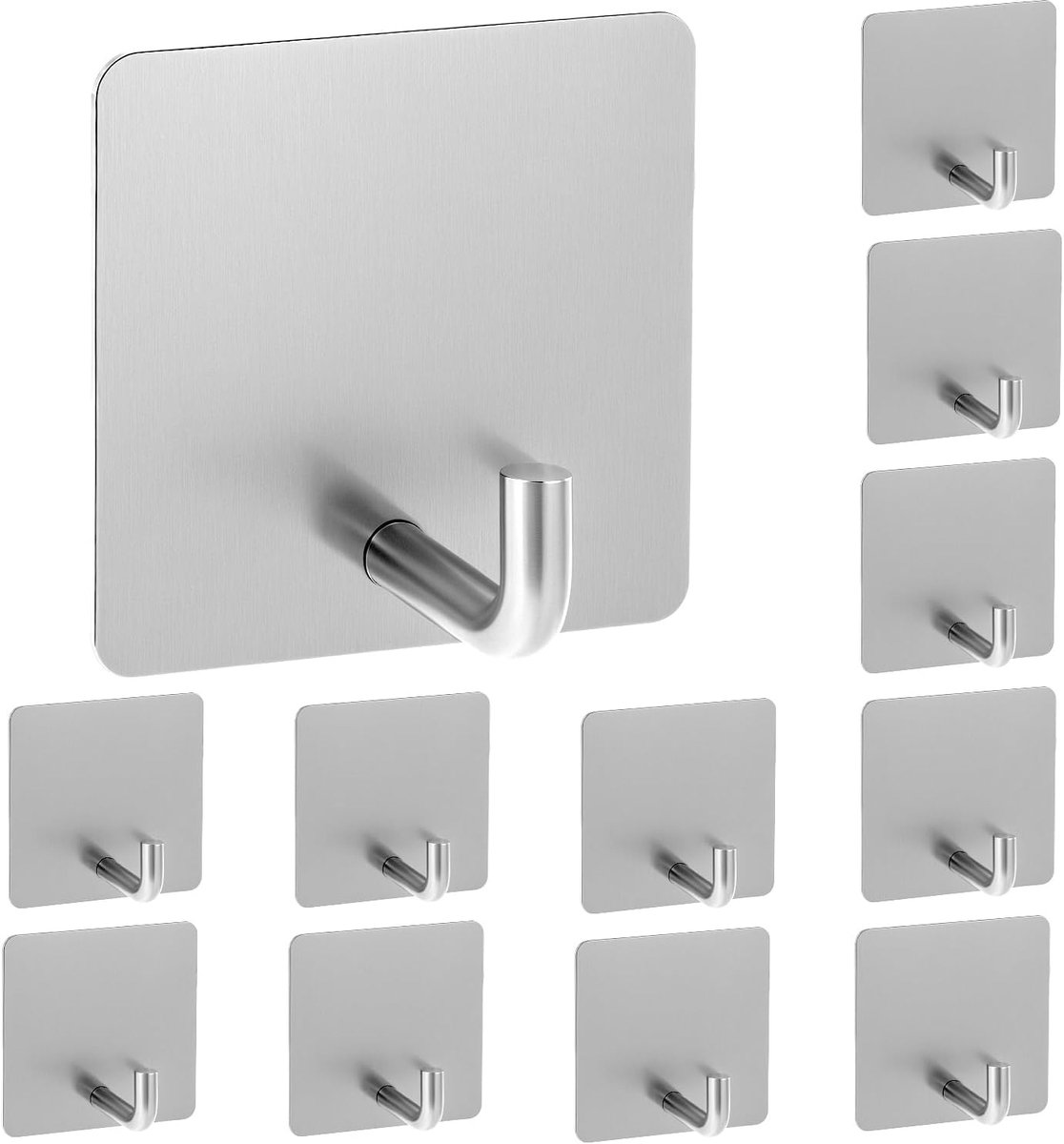 SnelShoppen - 12 Stuks Zelfklevende Handdoekhaken - RVS 304 - Sterke Adhesie - Waterdicht - Ideaal voor Badkamer, Keuken en Kantoor