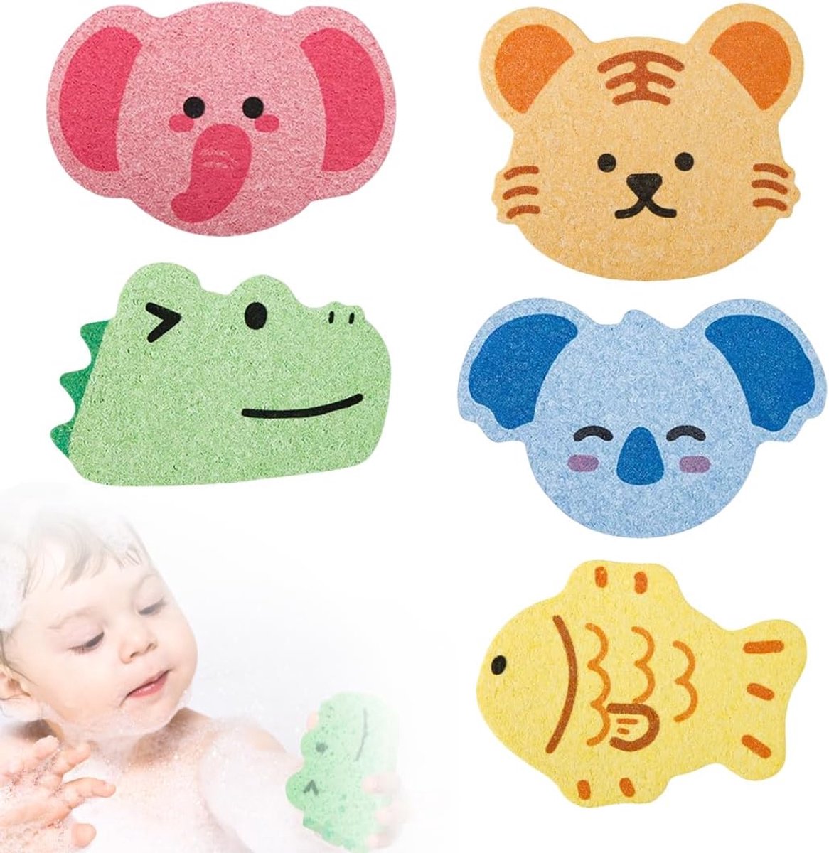 SnelShoppen - 5pcs Baby Bad Sponsen - Schattige Dierenvormen - Zachte Bad Spons voor Kinderen - Hygiënisch en Gezond - Ideaal voor Badtijd en Douche -