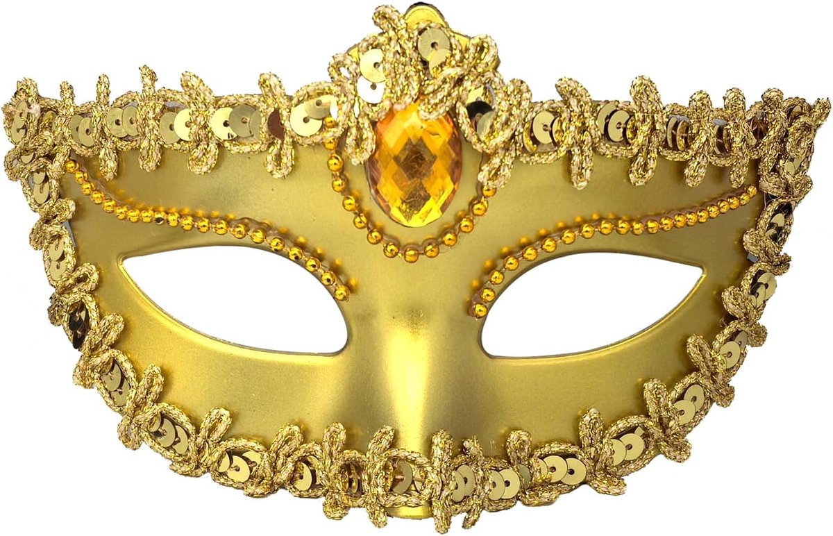 SnelShoppen - Venetiaans Masker voor Dames - Luxe Maskerade-Masker met Strass en Kant - Perfect voor Carnaval, Halloween, Verkleedbal - Goudkleurig Ac
