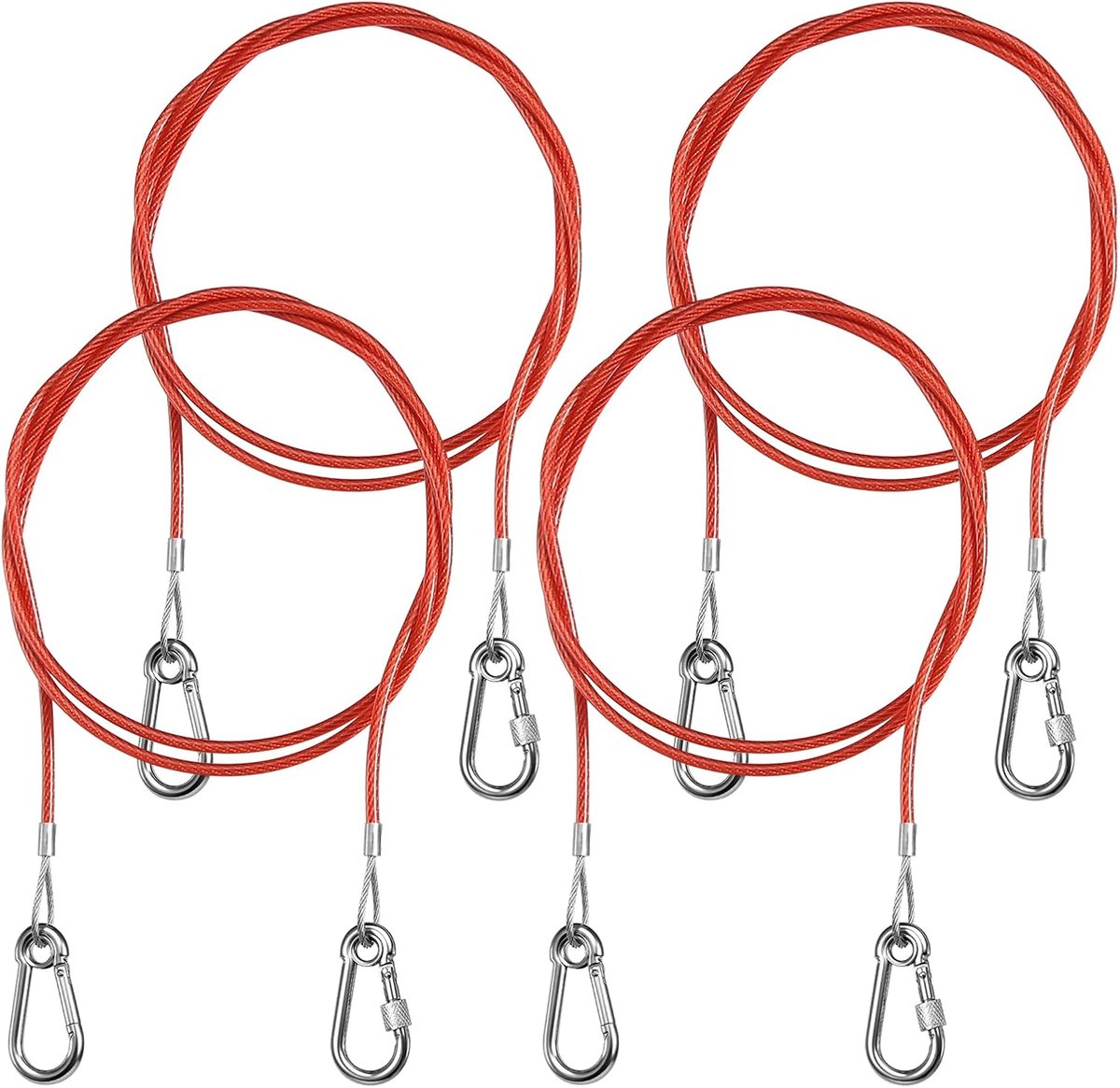 SnelShoppen - Trailer Rope 4 Stuks 1m Rood - Veiligheidskoord voor Aanhangers en Caravans - Hoogwaardige Staal PVC Coating - Betrouwbare Remkabel Acce