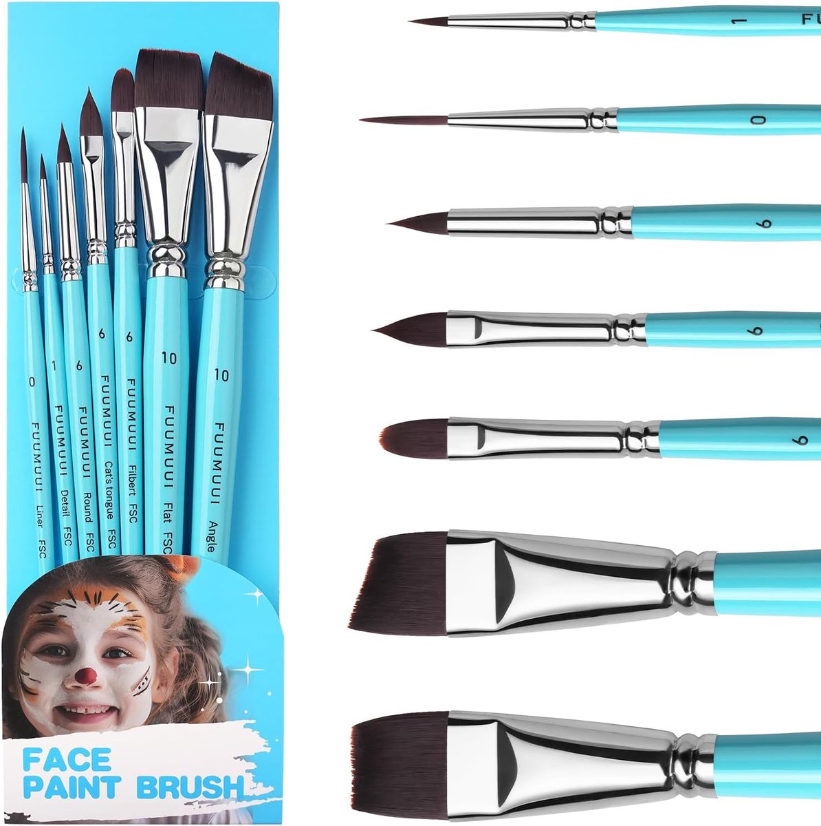 SnelShoppen - Face Paint Brush Set - 7-delige Hoge Kwaliteit Synthetic Haar Kwasten voor Gezichtsverf, Theaterschmink, Lichaamskunst, Kinderen, Hallow