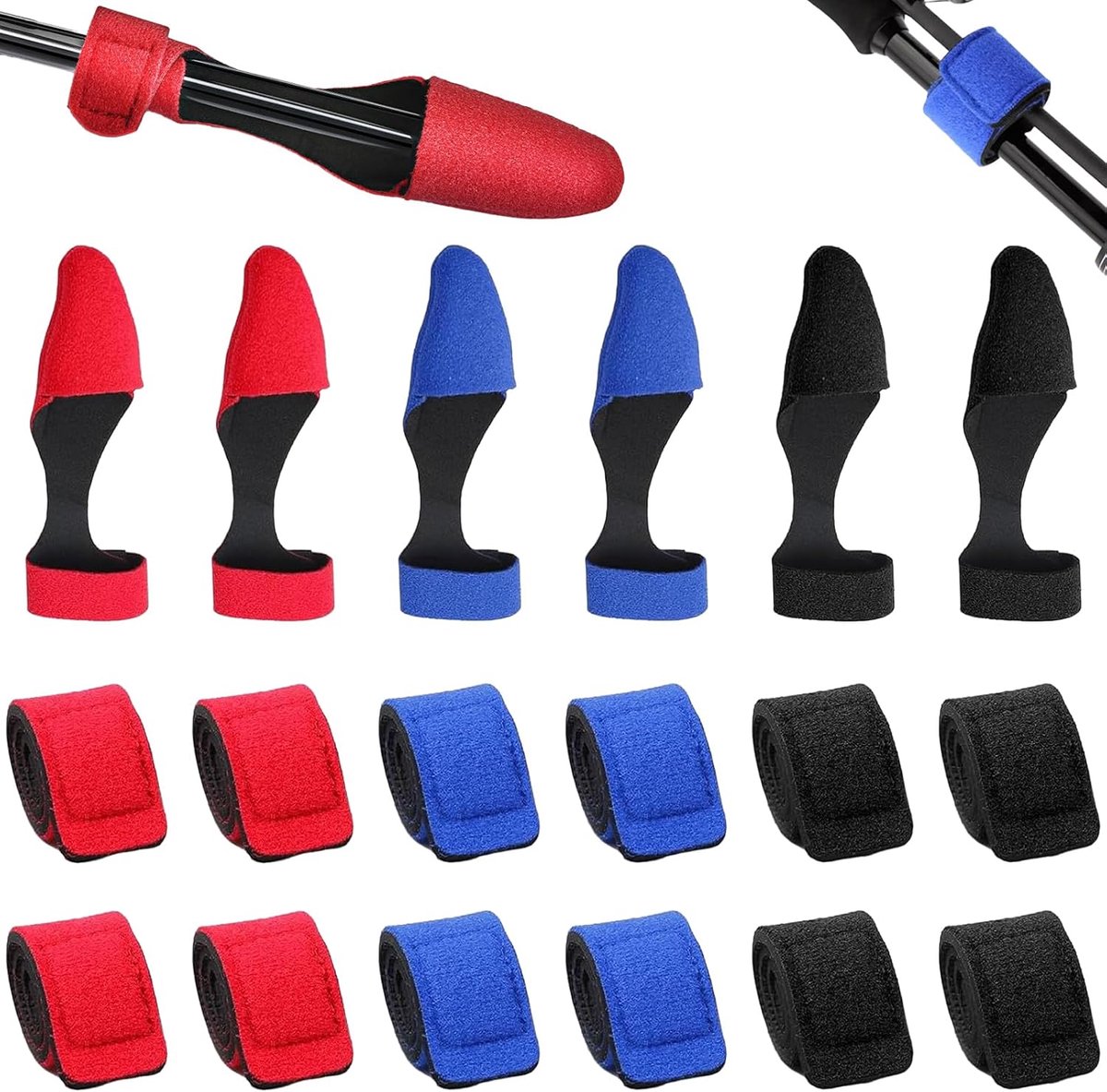 SnelShoppen - 18 Stuks Hengelbanden - Elastische Vishengel Bescherming - Verstelbare Klittenbanden - Antislip Hengelhouders - Blauw/Rood - Ideaal voor
