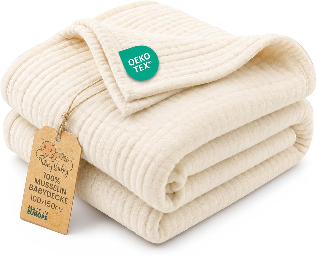 SnelShoppen - Dunne Mousseline Babydeken 100 x 150 cm - Lichte Ademende Katoenen Deken voor Wieg en Kinderwagen - Zonwering voor Pasgeboren Baby - Lic