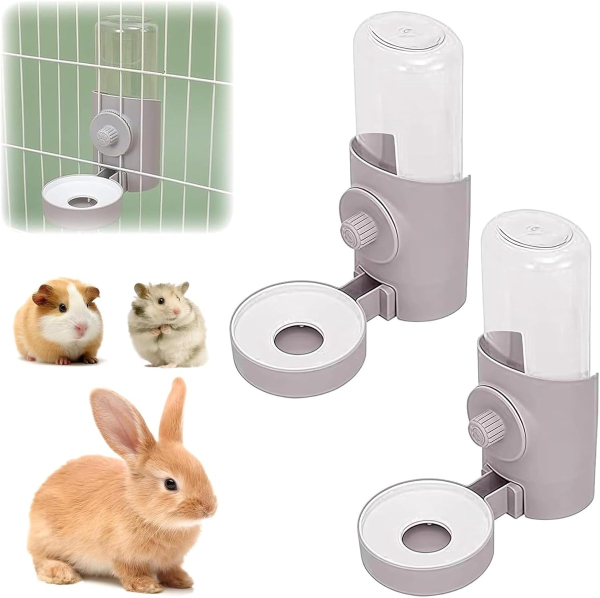2 stuks 500ML hangende waterdispenser voor huisdieren, 20×18×8.6cm konijn automatische waterdispenser, hangende huisdier drinkfles, voor hamsters konijnen chinchilla's egels eekhoorns kleine