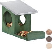 Relaxdays eekhoorn voederhuisje - om op te hangen - metalen dak - hout - eekhoornhuis - donkergroen