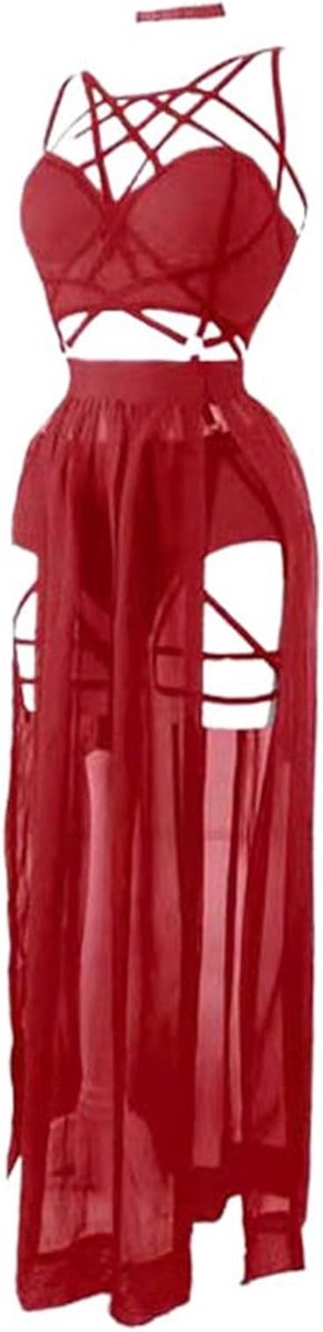 Lingerieset voor dames, kant, satijn, babydoll, string, bustier, transparant, slipje, chic, verleiding, passie, fijne nacht, A25