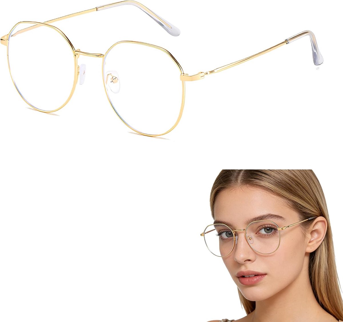Filter Bril – Unisex Retro Ronde Computerbril met Verwisselbare Lenzen, Ultralicht Metalen Frame, Anti-vermoeidheid voor Dames & Heren