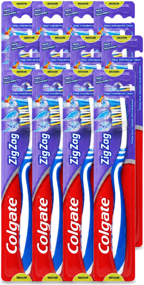 12 x Colgate - Tandenborstel - ZigZag Medium - 1 Tandenborstel - Voordeelverpakking - 12 stuks